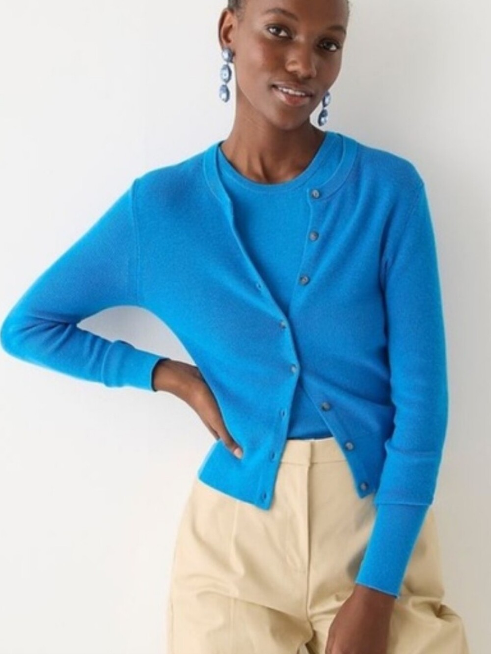 J. Crew New ribbed Jackie cardigan Blue sweater Medium Silk Tencel Blend